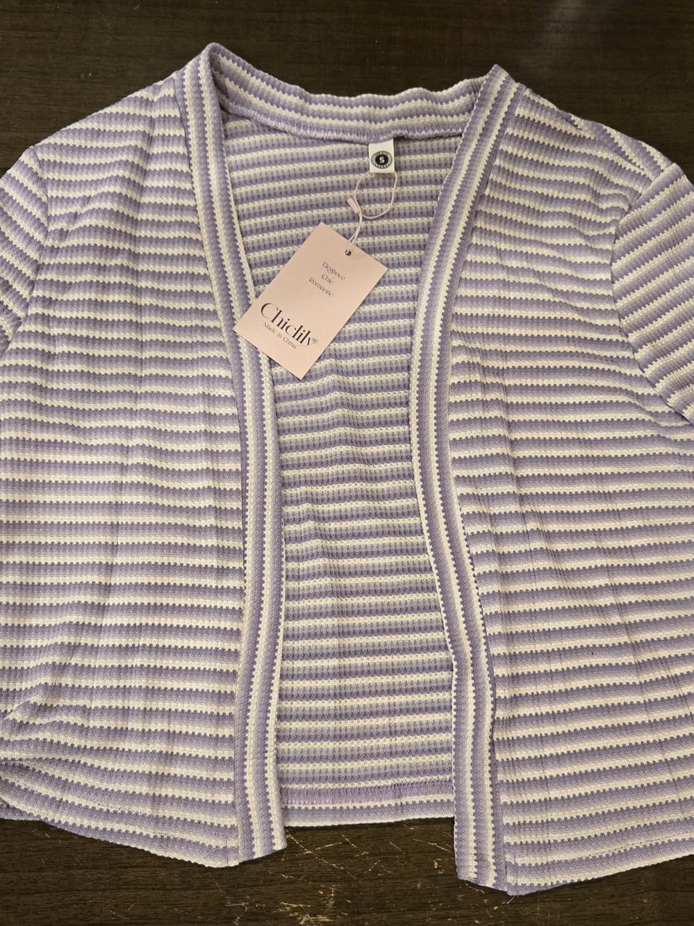 chic Lavender & White Striped Open-Front Cardigan New W/ Tags